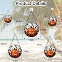 Stained Glass Window Hanging - Halloween Decorations Pumpkin Ghost Suncatcher for Doors Garden Indoor Spooky Funny Orange Sun Catchers Gothic Decor Horror Gifts for Women Men Friend 7.8 in