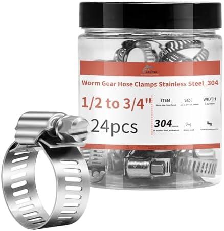 24 Pack 1/2" - 3/4" Worm Gear Hose Clamps, Adjustable Range 13-19mm 304 Stainless Steel Fuel Line Hose Clamps for Pipe, Plumbing, Automotive and Mechanical Application