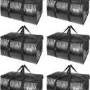 BALEINE 6-Pack Oversized Moving Bags with Reinforced Handles, Heavy-Duty Storage Tote for Clothes, Moving Supplies (Black, 6-Pack)