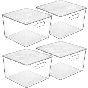 Vtopmart 4 Pack Extra Large Clear Stackable Storage Bins with Lids for Cube | 11in Cube Storage Bins with Handle for Onions and Potatoes, Plastic Containers for Pantry, Freezer, Kitchen, Closet, Bathroom
