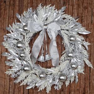 24" Silver Christmas Wreaths for Front Door, Silver Berry Leaves Bells Balls Xmas Wreath with White Fake Pampas Grass, Door Reef for Windows Fireplaces Walls, Front Porch Indoor and Outdoor 24" Silver Christmas Wreaths for Front Door, Silver Berry Leaves Bells Balls Xmas Wreath with White Fake Pampas Grass, Door Reef for Windows Fireplaces Walls, Front Porch Indoor and Outdoor