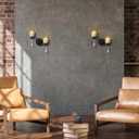 Black Candle Sconces,Wall Mount Candle Holder,Dual arm Design Metal Sconces with Crystal Ornament for Home Decor-Set of 2.