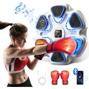 Music Boxing Machine, Boxing Machine Wall Mounted Music with Gloves, Electronic Boxing Target for Adults, Smart Boxing Training Equipment, Boxing Machine for Home and Gym (White)