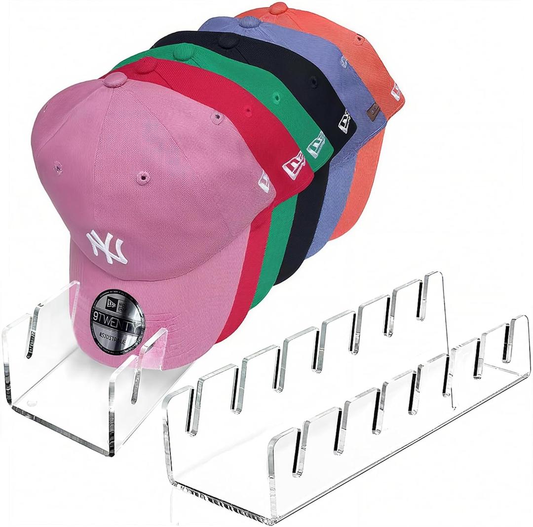 CHENYAOAI Hat Organizer for Baseball Caps, 2 Pcs No Install Acrylic Hat Stand for 14 Baseball Caps, Hat Racks for Caps Display and Organizer for Bedroom, Closet, Dresser, Office, Hat Holder