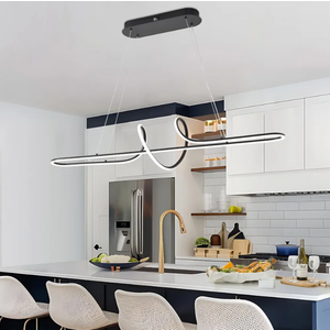 LED Chandelier,39.4inch Modern Led Pendant Light with Remote,Dimmable Black Chandelier for Dining Room,Adjustable Height 45W Aluminium Contemporary Ceiling Hanging Light Fixture for Kitchen