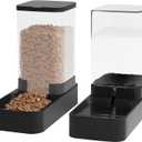 Automatic Cat Feeder and Water Dispenser in Set with Pet Food Bowl,Gravity Dog Waterer and Food Feeder for Small Medium Dog Cat Puppy Kitten Large Capacity(3.3L,Black)