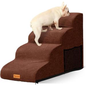 Topmart High Density Foam Dog Steps 4 Tiers,Extra Wide Deep Pet Steps,Non-Slip Pet Stairs,Dog Ramp for Bed,Soft Foam Dog Ladder,Best for Older Dogs Injured,Older Pets,Cats with Joint Pain 