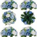 BLOSMON Flower Ball Centerpieces for Table 6 Pcs Fake Rose Centerpiece Flowers Dusty Blue Artificial Silk Floral Arrangement Center Piece Kissing Bouquet for Wedding Party Home Decor