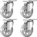 4 All Steel Swivel Plate Caster Wheels Heavy Duty High-Gauge Steel Gray (4" Metal Swivel Caster Gray - No Brake)