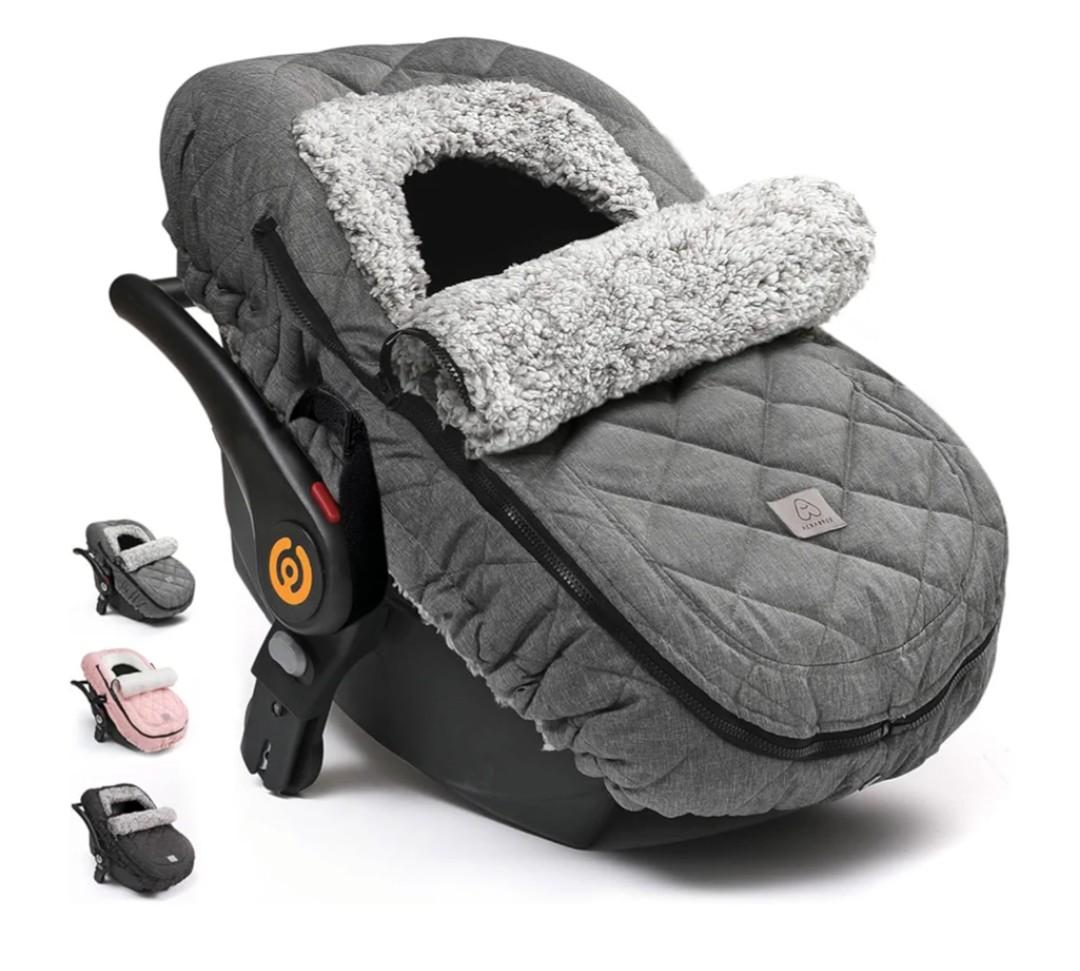 Car Seat Cover Baby: Winter Infant Carseat Canopy for Boy Girl Newborn, Zipper Peeping Window, Warm Cozy Cold Weather Waterproof Fitted, Heather Grey