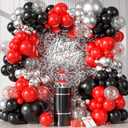 Red and Black Silver Balloon Arch Garland kit, 18/12/10/5 inch Red and Black Metal Silver Latex Balloon Set with Confetti Balloons for Graduation Baby Shower Wedding Birthday Anniversary Bachelorette