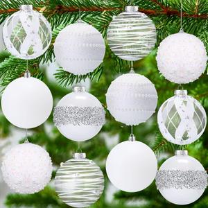 Lyrow 12 Pcs 4 inch Christmas Balls Ornaments Glitter Shatterproof Christmas Decorations Tree Balls Sparkly Holiday Ornaments Bulk for Xmas Trees(White, Silver)