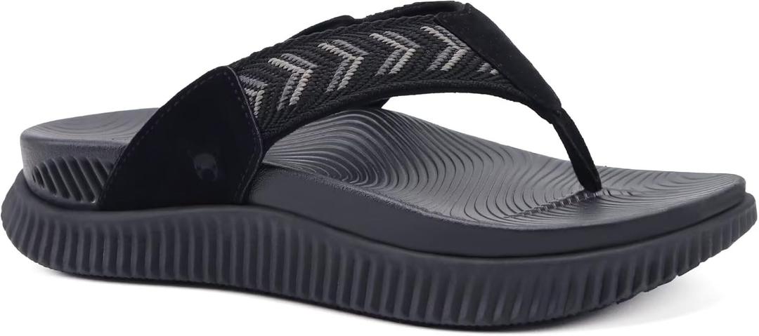 KuaiLu Womens Fashion Orthotic Flip Flops Ladies Athletic Thick Cushion Recovery Thong Sandals Slip On Memory Foam Walking Sandles With Comfortable Plantar Fasciitis Arch Support (Black)