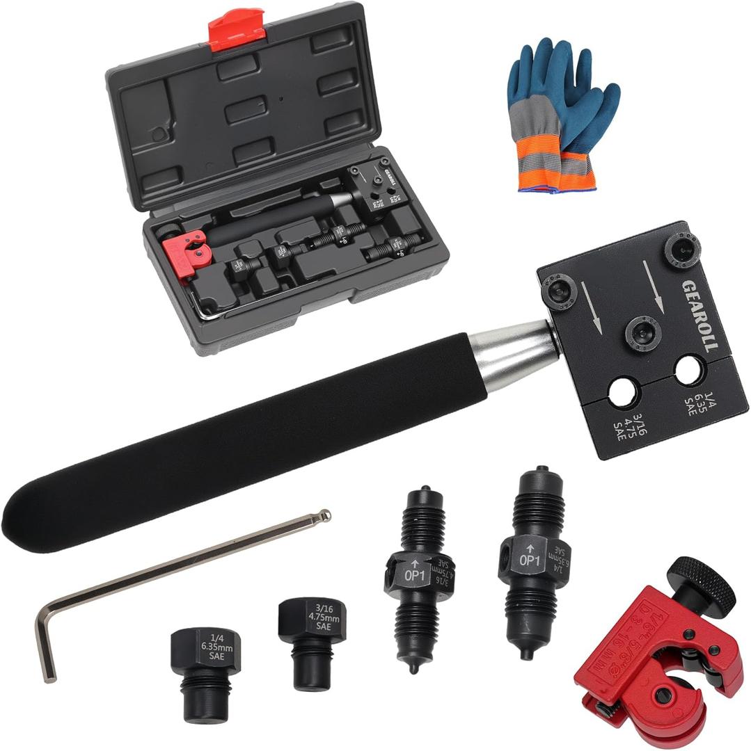 Brake Line Flaring Tool Kit, 3/16" 1/4" SAE Double Flare Tool, Creates 45 Single Double Bubble Flares for Vehicle Brake Hydraulic Line Repair