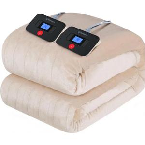 Westinghouse Electric Blanket King Size, Super Cozy Soft Flannel 100"" x 90"" Heated Blanket with 10 Fast Heating Levels & 1-12 Auto-Off, Machine Washable, ETL&FCC Certification, Beige