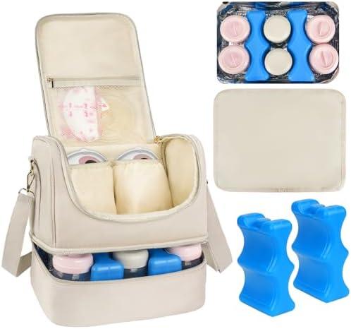 Jaffzora Wearable Breast Pump Bag with Cooler Compartment Fits for Willow/Elvie/Momcozy M5/S12 Pro/Medela, Breast Milk Travel Tote Bag with Ice Pack & Waterproof Mat,Apricot Jaffzora Wearable Breast Pump Bag with Cooler Compartment Fits for Willow/Elvie/Momcozy M5/S12 Pro/Medela, Breast Milk Travel Tote Bag with Ice Pack & Waterproof Mat,Apricot
