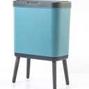 Procade Trash Can with Lid, Plastic Garbage Can with Push Button, Narrow Waste Basket for Kitchen, Slim Dog Proof Bedroom Garbage Bin, Bathroom Trash Can for Home, Living Room,Office, 4 Gallon  (Blue)