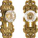 Vintage Dummy Door Knob Interior 2 Pack Crystal Glass Door Knobs Antique Brass Cabinet Knobs Keyless Decorative Hallway Closet Door Pulls Dresser Gold Door Handles