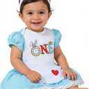 LATOBREATH Toddler Baby Girls Princess 1st Birthday Alice Outfits Dress Romper With Headband Skirt Photo Props (6-12M, Blue)