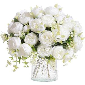 10 x White Peonies Artificial Flowers Faux Peony Bouquet Fake White Flowers for Vase Silk Floral Arrangements for Table Centerpiece Wedding Decoration Indoor Home Decor