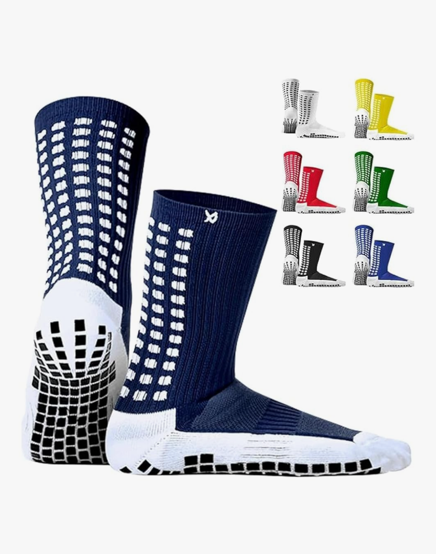 Lux Dual Grip Socks - Soccer Grip Socks for Men and Women. GripArray Performance & Comfort Large, Pack Of 2 (Blue and White)