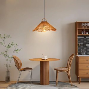 1 Light Boho Woven Pendant Lighting for Kitchen, Rattan Chandelier Hanging Lamp, Handmade Mini Lampshade Natural Ceiling Light Fixture for Bedroom Breakfast Table