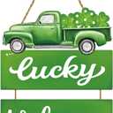 St Patricks Day Wreath St Patricks Day Door Decorations Green Truck Hanging Decor Wooden Wreaths for Front Door Hanger Lucky Welcome sign for Wall Indoor Home Decor