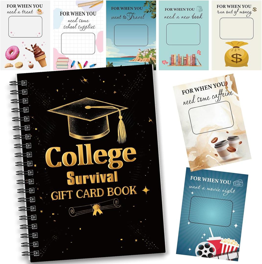 Zhanmai College Gift Card Book 7 x 5 Inch Graduation Gift Card Book 2026 College Survival Booklet Organizer Leaving Home High University School Birthday Care Package Cash Holder(Black Gold)