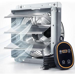 Amico 12" Smart Shutter Exhaust Fan with Thermostat & 8 Speed, 1282 CFM (Up To 1600 Sq.Ft), 25W Energy Saving Brushless DC Motor, Wall Mount Garage/Attic/Greenhouse Vent Fan, Plug & Play, FCC