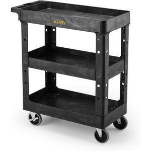 ELAFROS 3 Shelf Heavy Duty Utility Cart, 34" x 17" x 38.5", Rolling Work Cart with 4 Swivel Wheels, Deep Shelves, Safely Holds up to 550 lbs 3-Tier Service Tool Cart, Black