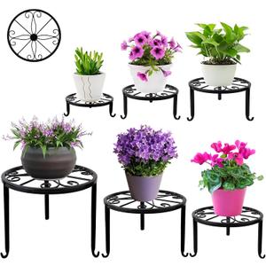 6-Pack Metal Plant Stand,Heavy Duty Flower Pot Stands for Multiple Plant,Outdoor Anti-Rust Plant Pot Shelf, Round Plant Holder for Outdoor/Indoor Planter, Living Room, Balcony Decor (6PACK BLACK)