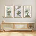 FWIEXA Sage Green Plant Canvas Wall Art Set 3, Abstract Geometric Line Botanical Framed Prints, Beige Minimalist Boho Leaf Paintings,16x24In Mid Century Modern Artwork for Living Room,Bedroom,Office