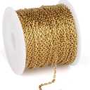 33 Feet Gold Rolo Cable Chain Bulk, 1.5mm 18K Gold PVD Plated 304 Stainless Steel Diamond-Cut Oval Rolo Cable Link Chains Roll Spool for Jewelry Making