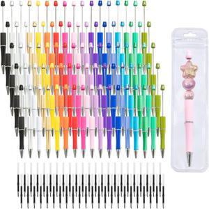 210 Pieces DIY Beadable Pen Bulk Kit 70PCS Ballpoint Pen with Refills & Bags Beads Pens Supplies, Beaded Pens for DIY Crafting (Beads Not Included) Office Supplies (Colorful)