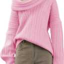 Saodimallsu Womens Off The Shoulder Sweater Top Oversized Fall Batwing Boat Neck Knit Sexy Casual Pullover (Pink)