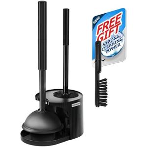 FORASTO 2 in 1 Toilet Plunger and Brush Set, Toilet Bowl Cleaning Combo, Groove Gap Brush, Black
