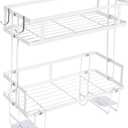 PowerKing Over The Toilet Storage Shelf, 2-Tier Bathroom Organizer Rack with 2 Hooks, No-Drill, Rust-Resistant Steel, Toilet Paper Holder for Restroom Bathroom, White