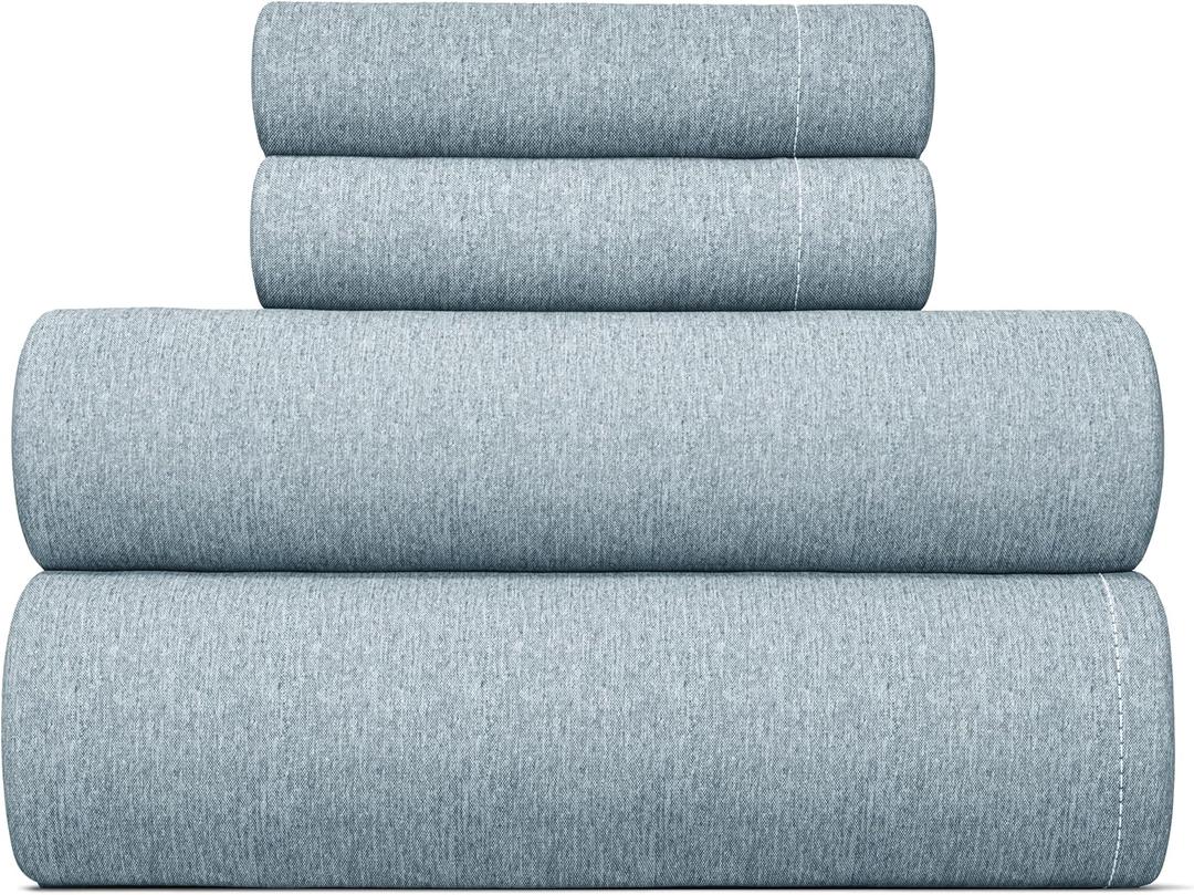 Queen Size 4 Piece Sheet Set - Comfy Breathable & Cooling Bed Sheets Set - Hotel Luxury Bedding for Women, Men, Kids, Teens, Boys & Girls - Deep Pockets, Soft & Wrinkle Free - Blue (Heathered Sheets)