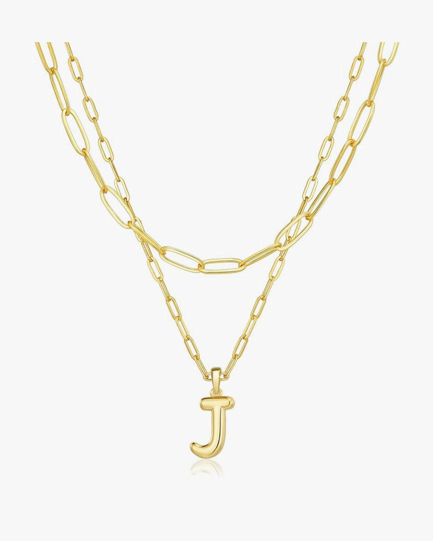 adoyi Gold Necklace for Women Layered Bubble Heart Letter Initial Necklaces for Women Trendy Jewelry 14K Gold Plated Chain Chunky Name Necklace Stack Charm A-Z Pendant Set Jewelry Gifts