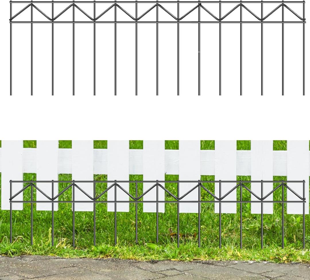 5 Pack 32" L x 10" H Animal Barrier Fence, No Dig Fence Patented Product, 5.5mm Galvanized Stakes with 2.1" Spacing, Anti Digging for Dogs Outdoor Yard Patio, Total 13.3Ft(L) X 10in(H) Black