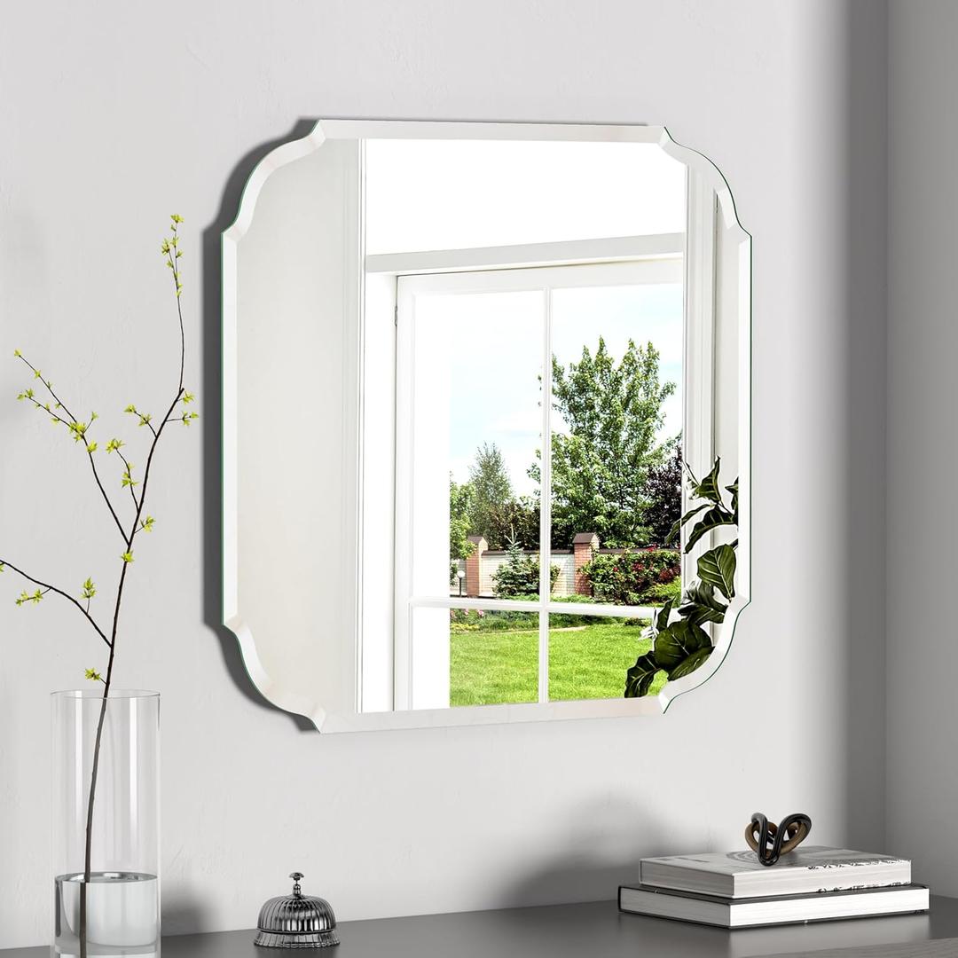 Silver Wall Mirror-Beveled Edge Frameless Mirror for Bathroom, Vanity, Bedroom, Rectangle Mirror24X24inch