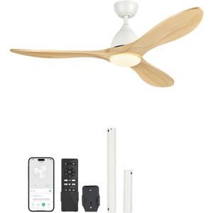 VONLUCE Ceiling Fans with Lights, 52 inch Smart Ceiling Fan with Remote/APP/Alexa Control, 3 Blades, 6 Speeds, Noiseless Reversible DC Motor, Wood Ceiling Fan for Bedroom Farmhouse, White