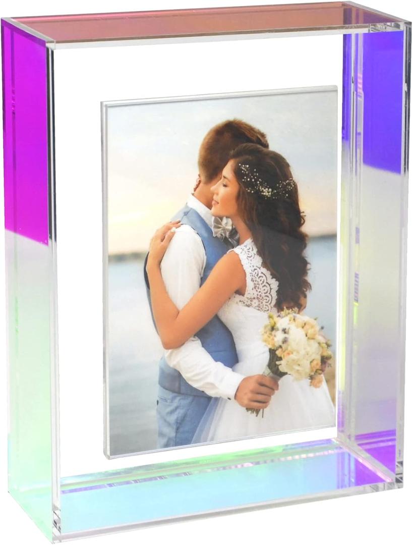 Mutellstory 11x14 Acrylic Picture Frame Neon Floating Photo Frame for Wall Mount and Tabletop Decorative in Gallery Home Office, Iridescent