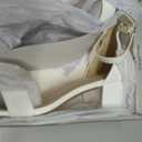 PARTY Women's Open Toe Ankle Strap Low Block Chunky Heels Sandals, White Pu B, 10