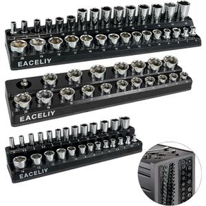 3Pcs 1/2", 1/4" and 3/8" Magnetic Socket Organizer Set, Metric Socket Holder Kit, Socket Traysholds 75 Deep and Shallow 3/8" Sockets (sockets not included)