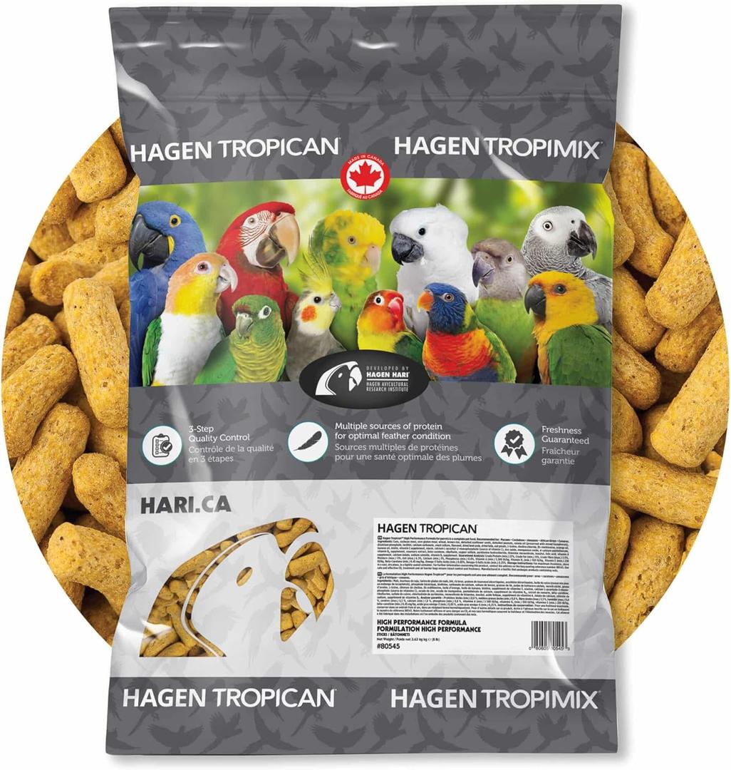 Tropican Bird Food, Hagen Parrot Food Sticks with Peanuts & Sunflower Seeds, High Performance Formula, 8 lb Bag (1 Count (Pack of 1))