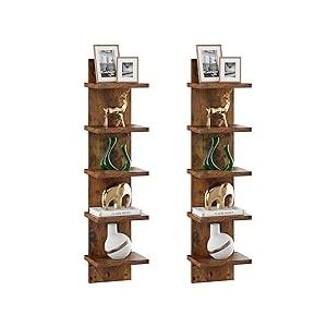 IBUYKE 5 Tier Wall Shelf Unit, Brown Vertical Shelf, Floating Storage Wall Shelf, Decorative Wall Mount Vertical Shelving for Home, Bedroom, Living Room, Office Decor WBC009H-2