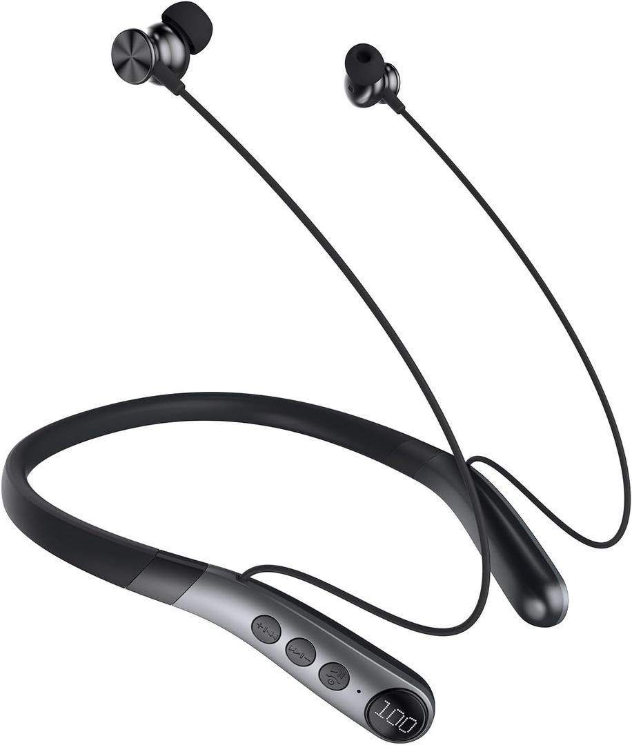 Neckband Bluetooth Headphones, 60H Playtime, IPX5 Sweatproof, Noise Cancelling Mic, Magnetic Earbuds Wireless Bluetooth 5.x Headset for Running, Gym, Work & Travel