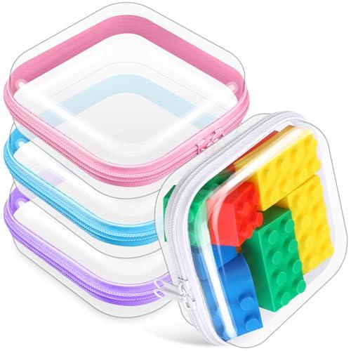 Hoolerry 4 Pcs Hard Clear Zipper Case Makeup Bags Plastic Zipper Pouch Transparent Storage Box Containers for Cosmetics, Snacks, Building Blocks, Puzzles(Clear,5 x 5 x 2 in,Multicolor)