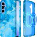 Casetego for Galaxy S25 FE Case,Compatible with MagSafe,[Military Grade Drop Test] Full Body Protection Slim Shockproof Rugged Marble Women Case for Samsung Galaxy S25 FE 6.7 inch,Blue Marble